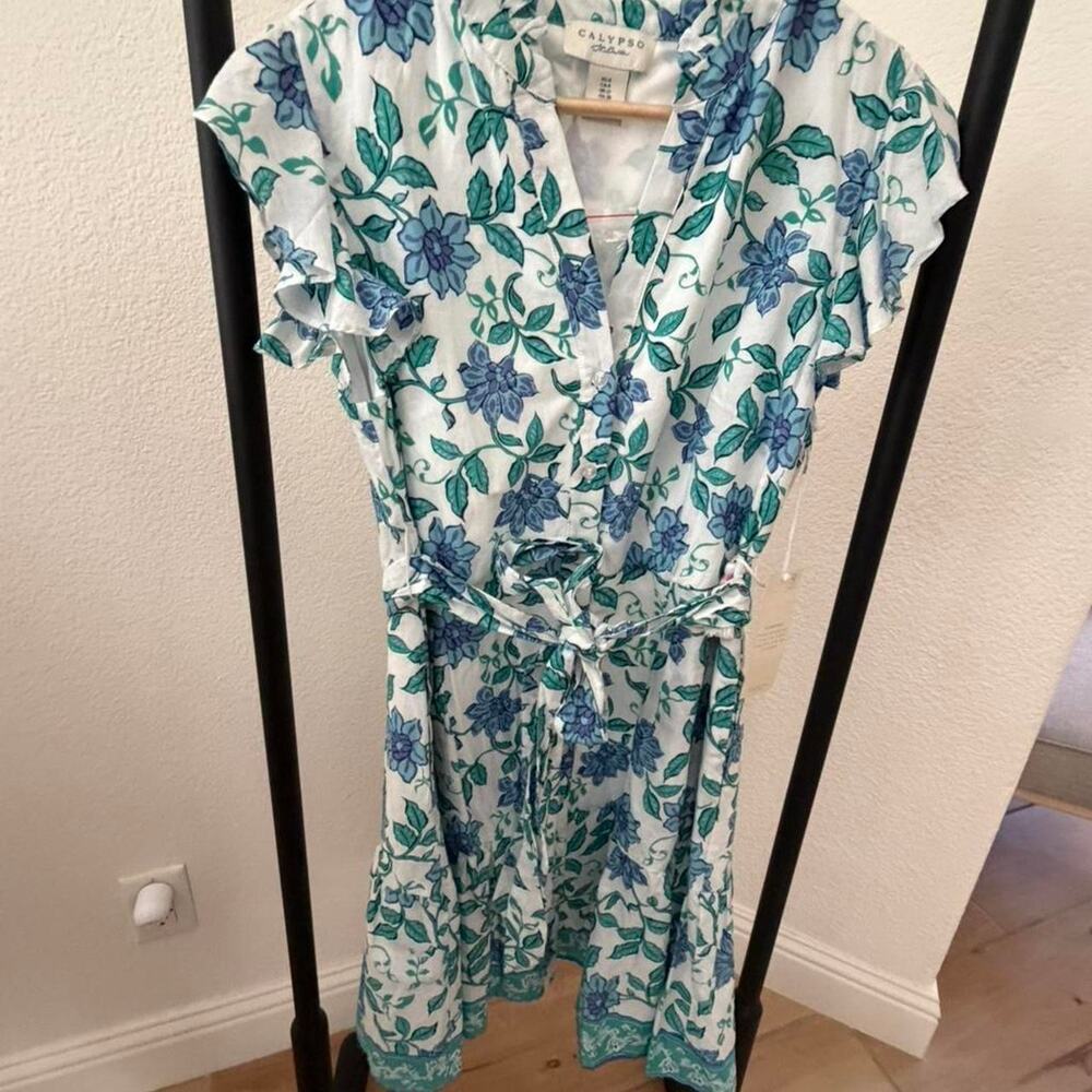 Calypso St. Barth Blue Floral Wrap Mini Dress